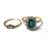 A 9ct gold diamond & emerald wishbone ring, approx UK size 'N'; together with a dress ring.(2)