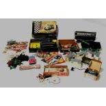 A quantity of Scalextric track, buildings and accessories (box).