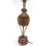 A rouge marble and champleve enamel table lamp, 46cms (18ins) high.