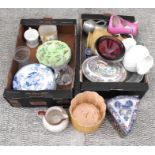 A group of Victorian jugs, desert plates and other ceramics and glass (two boxes).
