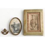 A WW1 sweetheart brooch to the Machine Gun Corps with two period framed photograph miniatures of