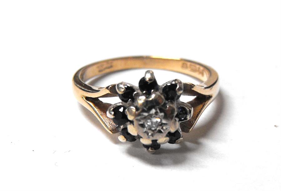 A 9ct gold sapphire & diamond dress ring, approx UK size 'K'.