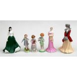 Three Royal Worcester 'Days of the Week' figures; together with three other figures to include Lara,