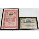 A New York, Newhaven & Hartford Railroad 100 Share Bond, dated May 15th, 1936, framed & glazed,