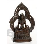 A Chinese bronze Buddha seated in meditation, 17cms (6.75ins) high. Condition Report solder repair
