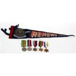 A rare pennant from HMS Renown in 1940 with a WW2 medal group of five including the Atlantic &