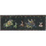A Mughal style Indian painting depicting a hunt scene, framed & glazed, 90 by 28cms (35 .5 by