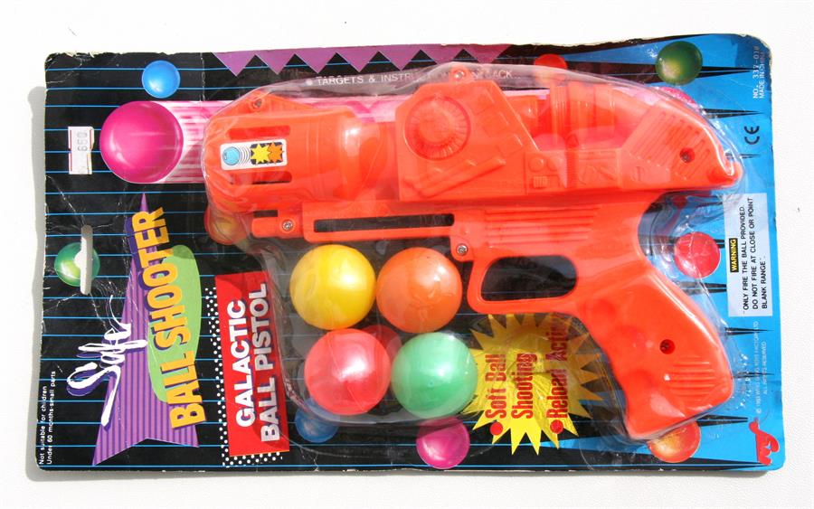 A Soft Ball Shooter Galactic Ball Pistol in original packaging, made in China. 22cms (8.75ins) long