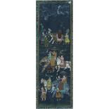 A Mughal style Indian painting depicting a caparisoned elephant and figures on horseback, framed &