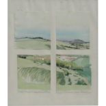 Alexandra Meynell (modern British) four landscape watercolour paintings, framed as one, signed and