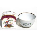 An 18th century porcelain tea bowl, 8cm (3.1ins) diameter; together with a porcelain tea caddy,