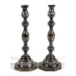 A pair of silver candlesticks, London 1936, 424g, 30cm (11.75ins) high.