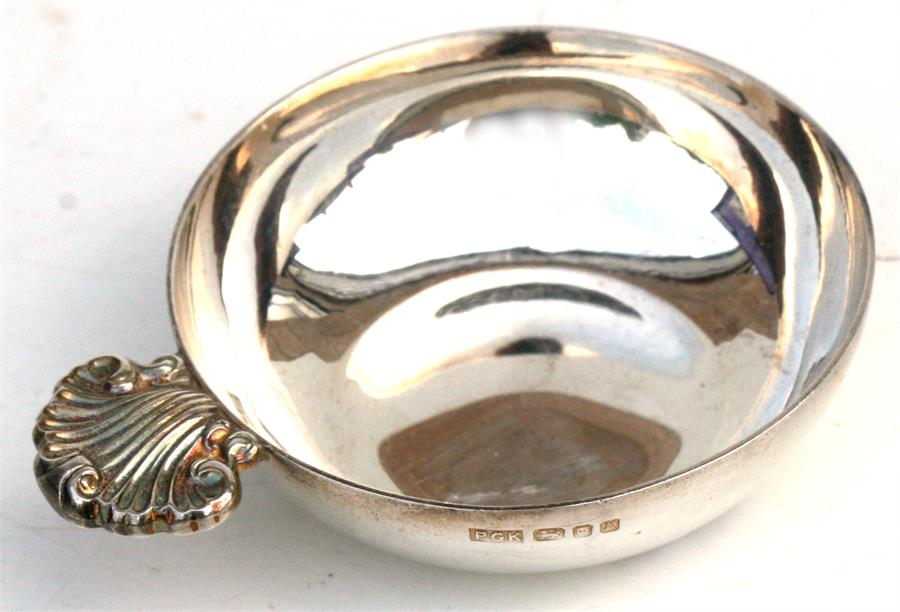 A silver wine taster, London 1965, a silver shell shaped pin dish, Chester 1899, and a pair of cased - Image 6 of 6