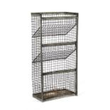A vintage industrial three tier galvanised basket unit 66cms (26ins) high by 32cms (12.5ins) wide