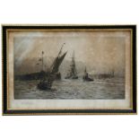 William Lionel Wyllie (1851-1931) - Sailing Ships Entering the Harbour - signed lower left, etching,