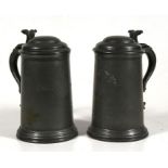 A pair of Victorian pewter lidded tankards "RIEC Boat Club trial 4s", 1875 and 1877, 20cm (8ins)