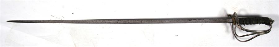 An Officers dress sword, blade etched with scrolling foliage with crowned ER cypher and ASC,
