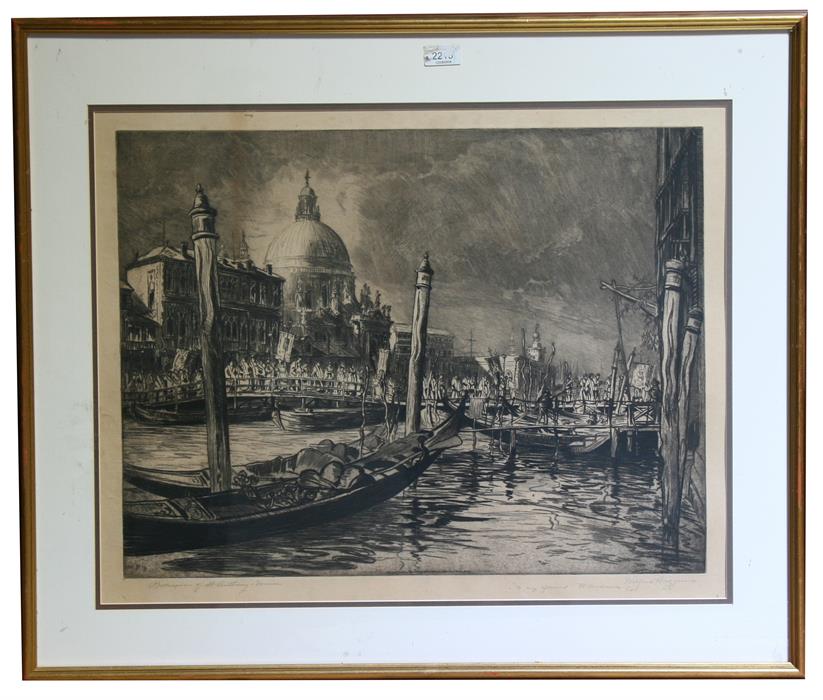 Wilfred Huggins (1873-?), "Procession of St Anthony, Venice", signed in pencil to the margin,