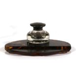 A silver mounted tortoiseshell inkwell and pen stand (AF), 19cm (7.5ins) wide