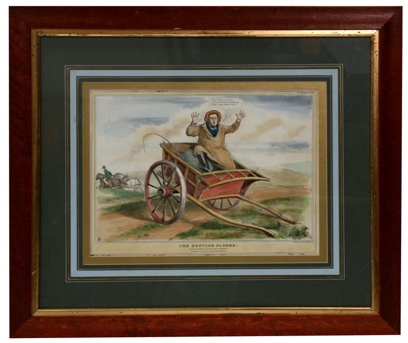 An 18th century hand-coloured engraving - The Kentish Farmer - framed & glazed, 39 by 28cms (15.25