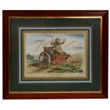 An 18th century hand-coloured engraving - The Kentish Farmer - framed & glazed, 39 by 28cms (15.25