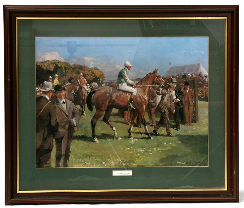 A J Munnings, a pair of prints, "Under starters orders" and "At Hethersett Races" 59cm x 45cm (23. - Image 2 of 2