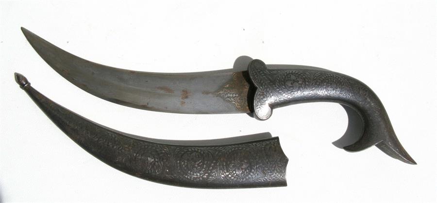 An Indo-Persian dagger in the 19th century style with niello scabbard and handle, with fish tail
