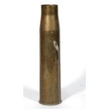 A large brass artillery shell case, from the Falkland Islands campaign, 70cm (27.5ins) high.
