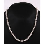 A cultured pearl necklace with 10ct gold clasp.