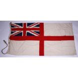 A Royal Navy white ensign flag. 90cms (35.5ins) by 183cms (72ins)