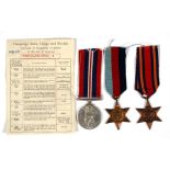 A WW2 casualty medal group of three with document to 1766461 Gunner J Mailer of the Royal