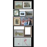 Two hunting prints together with a quantity of pictures, prints and a mirror (11).