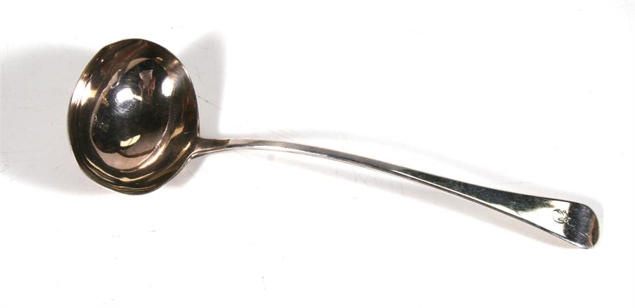 A Georgian silver soup ladle, London 1814, (171g), 32cm (12.5ins) long