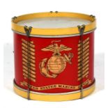 A 1950s USMC United States Marine Corps drum, with Battle Honours from the Revolutionary War through