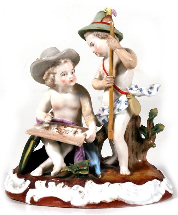 A 19th century porcelain group of two children, with blue Johanson Roth mark to the underside,