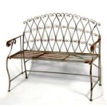 A folding metal garden bench.