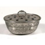 A German Fein Zinn bowl with pierced cover, 11.5cm (4.5ins) wide