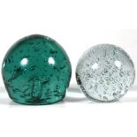 A Victorian glass dump paperweight, 14cm (5.5ins) high; together with a clear glass paperweight 11.