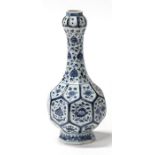 A Chinese blue & white vase with garlic bulb neck, of octagonal panelled form, decorated with