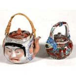 A Japanese Banko earthenware teapot; together with a Japanese teapot decorated with figures (2).