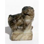A Chinese variegated jade lion seal, 4cms (1.5ins) high. Condition Report Good condition