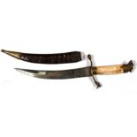 A bone handled dagger with a 20cm (8ins) curved blade, etched Victory Pure Steel