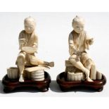 Two late 19th century Japanese Meiji period sectional ivory figures, 10cms (4ins) high (2).