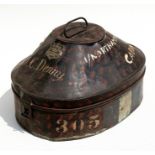 Colonel J.C. Denny, his Victorian black japanned helmet tin made by J.Jones & Co. of London.
