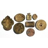 Eight cast brass manufacturers Safe plates or plaques and key escutcheons including: E Hipkins,