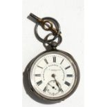 A Victorian Warranted Railway Timekeeper open faced pocket watch, the white enamel dial with Roman