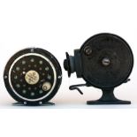 A Shakespeare Pflueger medallist fly fishing reel; together with an S Allcock & Co. fishing reel (