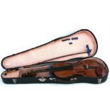 A two-piece back three quarter size violin, 56cms (22ins) long; together with a Golden Strad