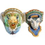 Two modern Italian maiolica style wall brackets, 15.5cms (6ins) high (2). Condition Report Small