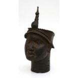 African / Tribal Art - an Ife bronze head of an Oni, 43cms (17ins) high.